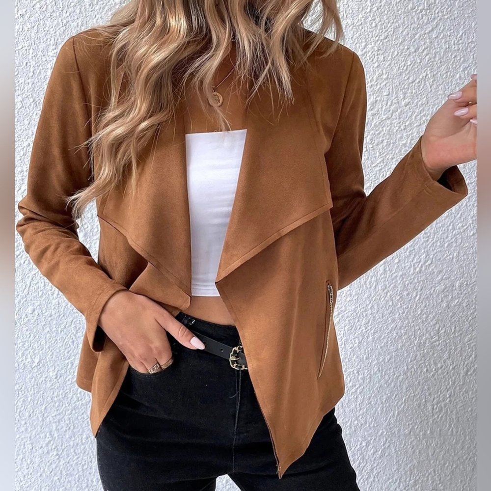 Cascade Chic Collared Jacket - Camel - image 3